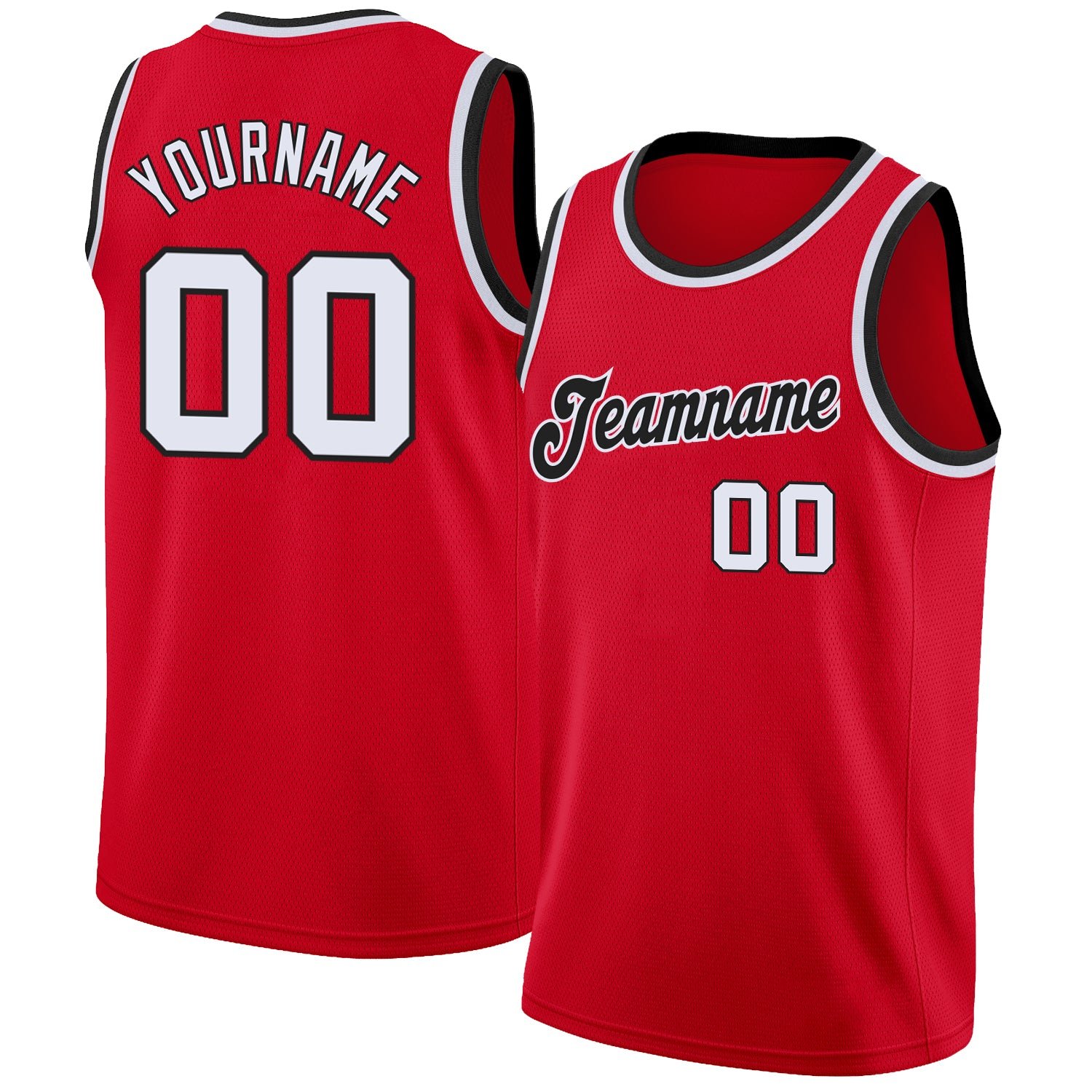 Custom Red White-Black Round Neck Rib-Knit...